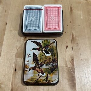 Vintage Sealed Playing Cards and Mallard Duck Tin Made in Hong Kong Gameroom